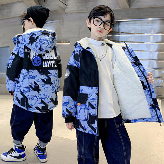 Parka Infantil Camuflaje con Forro de Terciopelo para Niños Medianos y Grandes