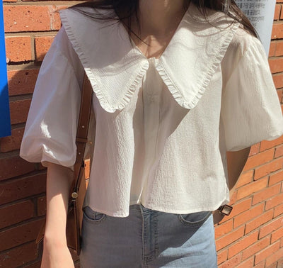 Blusa Crop con Cuello Tipo Solapa y Mangas Puff - Image 9