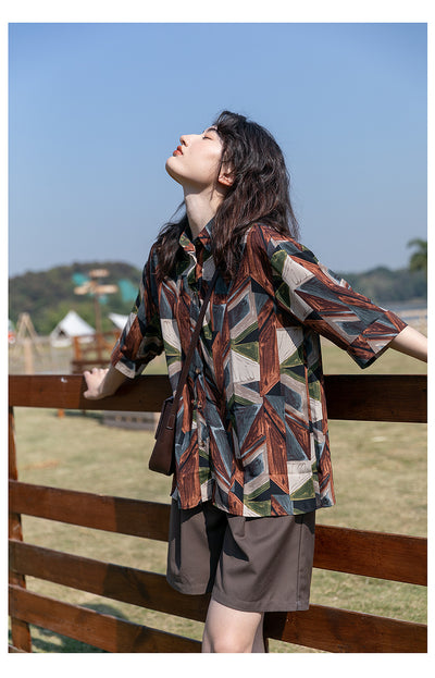 Camisa Floral Retro Hong Kong Oversized Manga Larga Primavera Otoño - Image 8