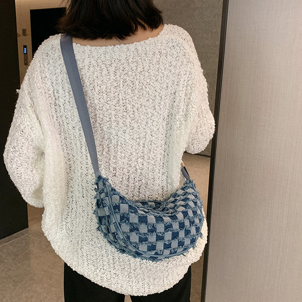Bolsa de Hombro Underarm Denim con Diseño Cuadrícula Escocesa