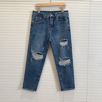 Pantalones Cropped Cintura Media con Rotos Desgarrados - Versátil y Moderno