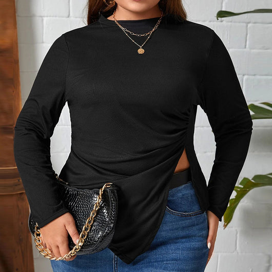 Blusa Asimétrica Ajustada de Cuello Redondo para Mujer - Image 3