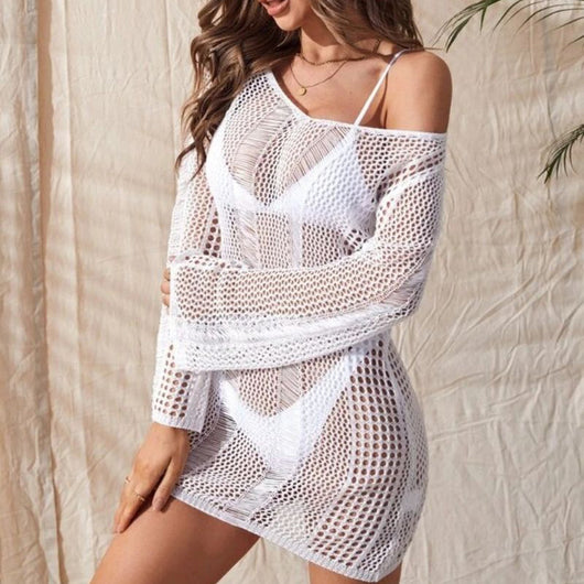 Blusa Bikini Tejida Escotada sin Espalda Manga Larga para Mujer - Image 3