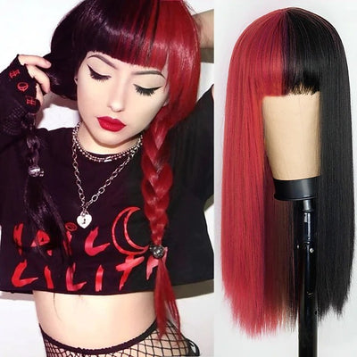 Peluca Cosplay Bicolor con Flequillo Liso - Doble Tono - Image 10