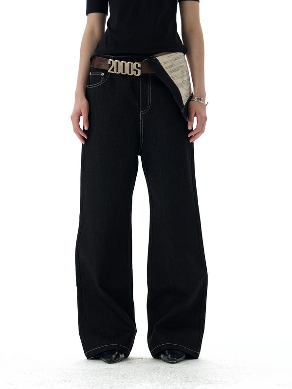 Pantalones Estampados de Algodón Negro con Cintura Ajustable