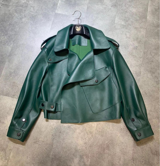 Chaqueta de Cuero Genuino para Mujer - Abrigo Corto de Piel de Oveja Holgado - Image 5