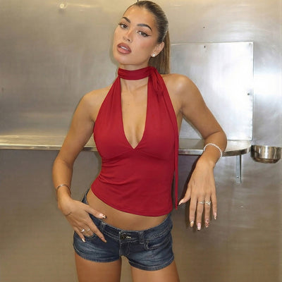 Top Deportivo Mujer Escote Profundo Espalda Descubierta Ajustado con Cordones - Image 3