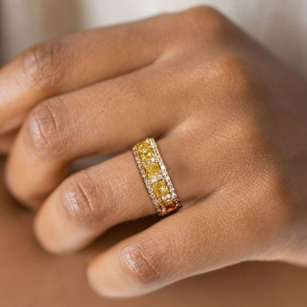 Anillo de Diamante Amarillo Chapado en Oro con Plata 925