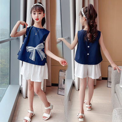 Conjunto Infantil Blusa con Moño y Shorts Blancos - Image 3
