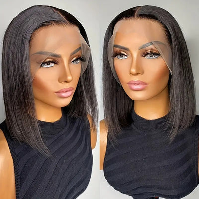 Peluca Bob Corta con Encaje Frontal - Cabello Liso Negro Sintético - Image 9
