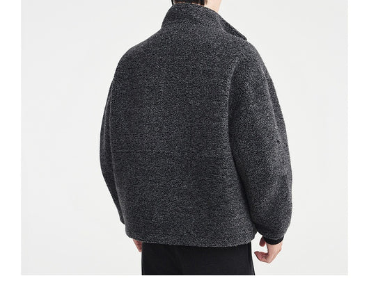 Abrigo de Lana Tejido Circular Multicolor para Hombre con Cuello de Pie - Image 8