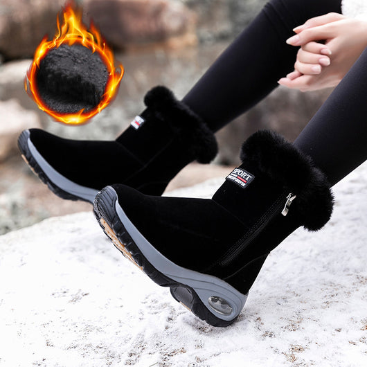 Botas Cortas de Caña Media con Suela Gruesa y Forro Cálido para Mujer