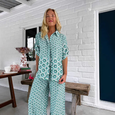 Conjunto Estampado de Moda Casual: Camisa + Pantalón Ancho - Image 3
