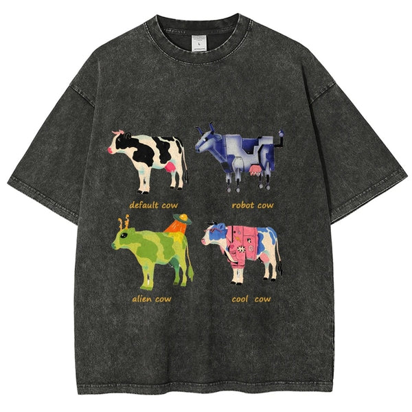 Playera Retro de Algodón con Estampado Divertido de Vaca para Hombre