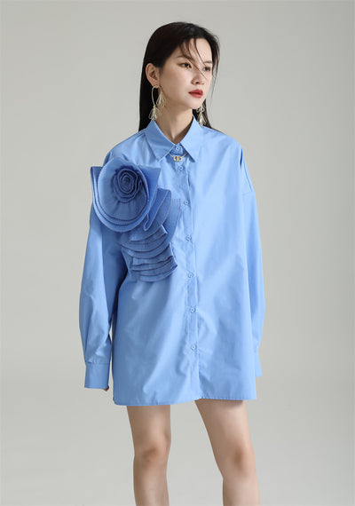 Blusa Larga con Falda Integrada - Diseño Floral 3D con Pliegues - Image 20