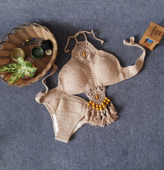 Bikini Tejido a Mano con Borlas - Traje de Baño Crochet Artesanal para Playa - Image 3