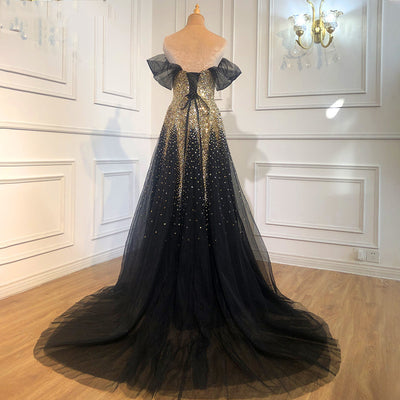 Vestido de Noche Negro Dorado para Dama de Honor y Eventos de Gala - Image 3