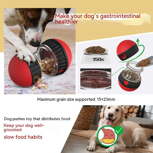 Teal and yellow food dispensing dog toy with a clear middle section and treat holes, designed for slow feeding. - Image 6