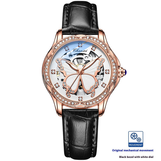 Reloj Automático para Mujer con Diamantes y Esfera de Mariposa - Resistente al Agua - Image 6