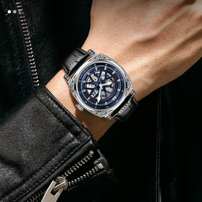 Reloj Automático de Acero Inoxidable con Correa de Cuero para Hombre