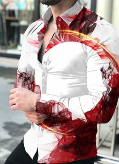 Camisa Cardigan Estampada de Manga Larga Estilo Europeo y Americano para Hombre - Image 11