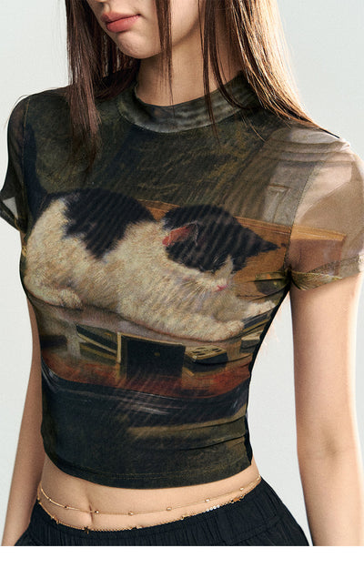 Playera Ajustada con Estampado de Gatitos en Malla Elástica - Image 15