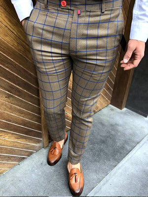 Pantalones de Vestir Casual con Estampado Cuadros Otoño para Hombre - Image 7