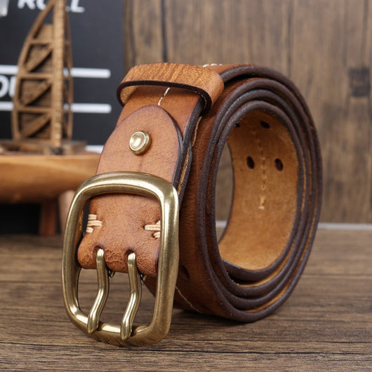 Cinturón de Cuero Premium con Hebilla Brass Retro y Costura Doble Aguja para Hombre - Image 22