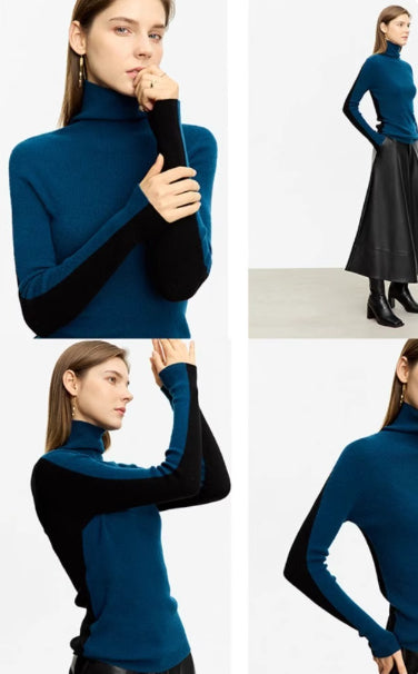 Suéter de Cuello Alto Bicolor en Lana Merino, Ajuste Slim para Mujer - Image 3