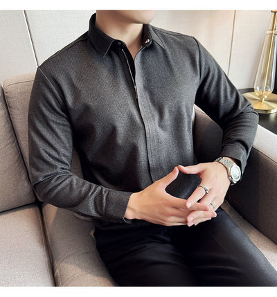 Camisa Manga Larga Ajustada con Diseño de Cierre y Rayas Elásticas - Image 37