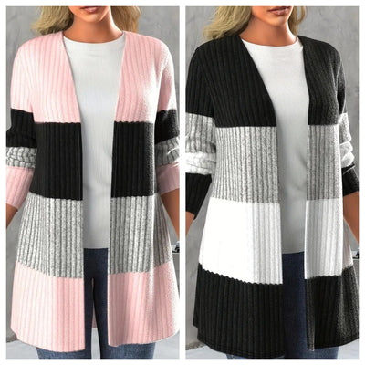 Abrigo Largo Casual para Mujer con Detalle de Raya Lateral Contrastante y Cuello Abierto - Image 2