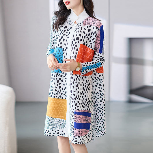 Vestido Talla Grande Plisado con Estampado - Corte A Suelto - Image 7