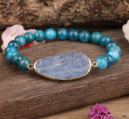 Pulsera de Cristal Azul Natural con Disco para Mujer