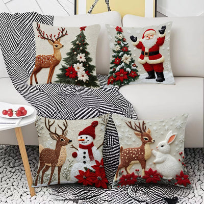 Funda de Cojín Navideño con Diseño de Alce y Conejo - Decoración Lino para Sofá - Image 10
