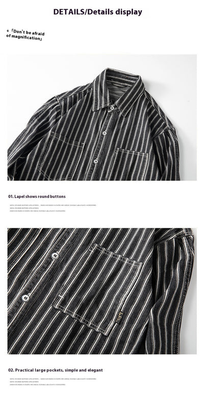 Camisa Denim a Rayas Efecto Vintage Manga Larga - Image 12