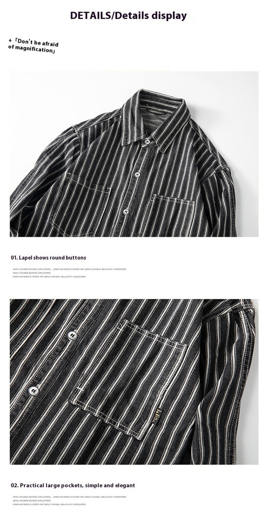 Camisa Denim a Rayas Efecto Vintage Manga Larga - Image 12
