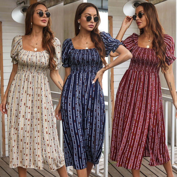 Vestido Estampado con Mangas Abullonadas - Colección Verano