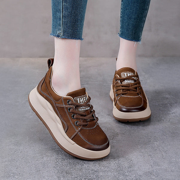 Zapatos de Cuero Genuino Estilo Británico con Plataforma y Cordones