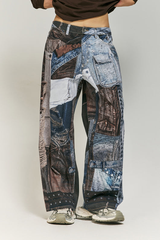 Jeans Vintage con Estampado Digital y Parches Estilo Urbano Americano - Image 13