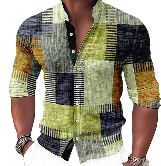 Camisa Casual Estampado Musical con Cuello de Pie Manga Larga para Hombre - Image 8