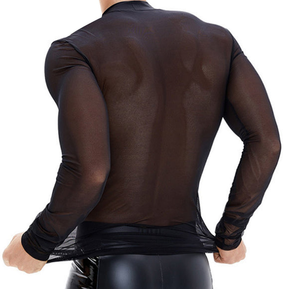 Men's Black Long-Sleeve Shirt with Floral Print