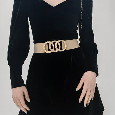 Cinturón Ancho Geométrico para Mujer con Hebilla Circular - Ideal para Trajes y Vestidos - Image 8