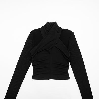 Blusa Cuello Redondo con Malla Fruncida y Detalles Cruzados - Image 14