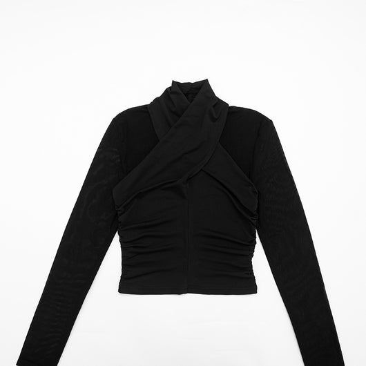 Blusa Cuello Redondo con Malla Fruncida y Detalles Cruzados - Image 14