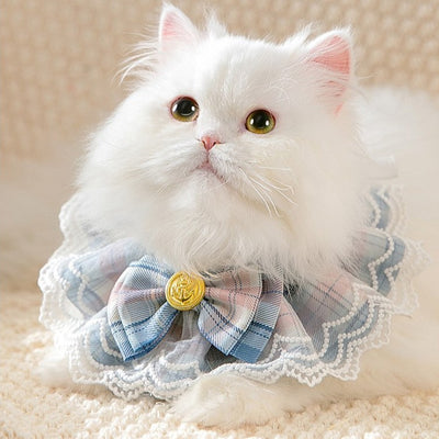 Babero Decorativo para Gatos con Encaje y Moño - Protector de Saliva