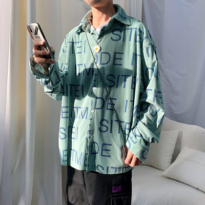 Camisa de Pana Estampada Casual de Manga Larga para Hombre - Image 9