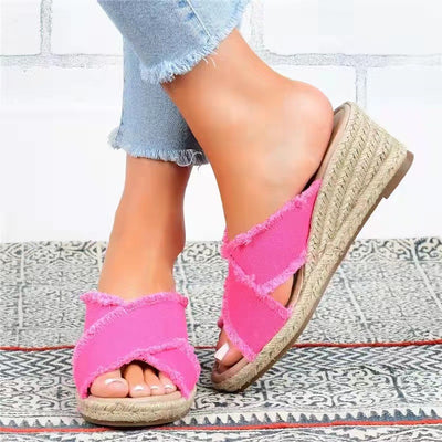 Pantuflas de Tacón Alto con Trenzado de Cáñamo y Denim Ligero - Image 8