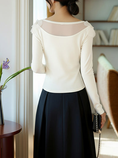 Blusa Elegante Slim Fit con Paneles de Malla Floral 3D - Image 13