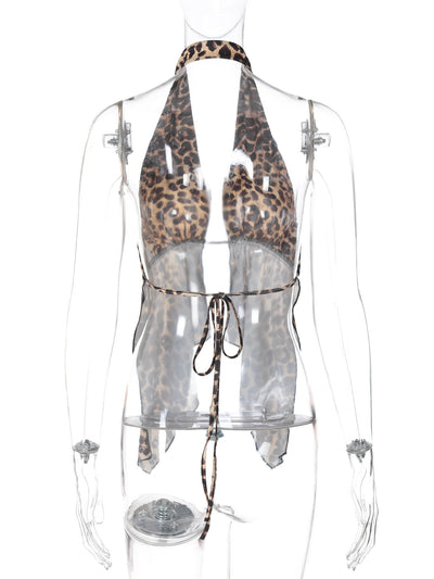 Chaleco Cardigan Corto Estampado Leopardo con Halter para Mujer - Image 30