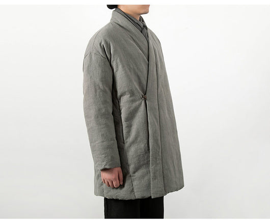Chaqueta Acolchada Estilo Chino de Algodón y Lino para Hombre - Image 13